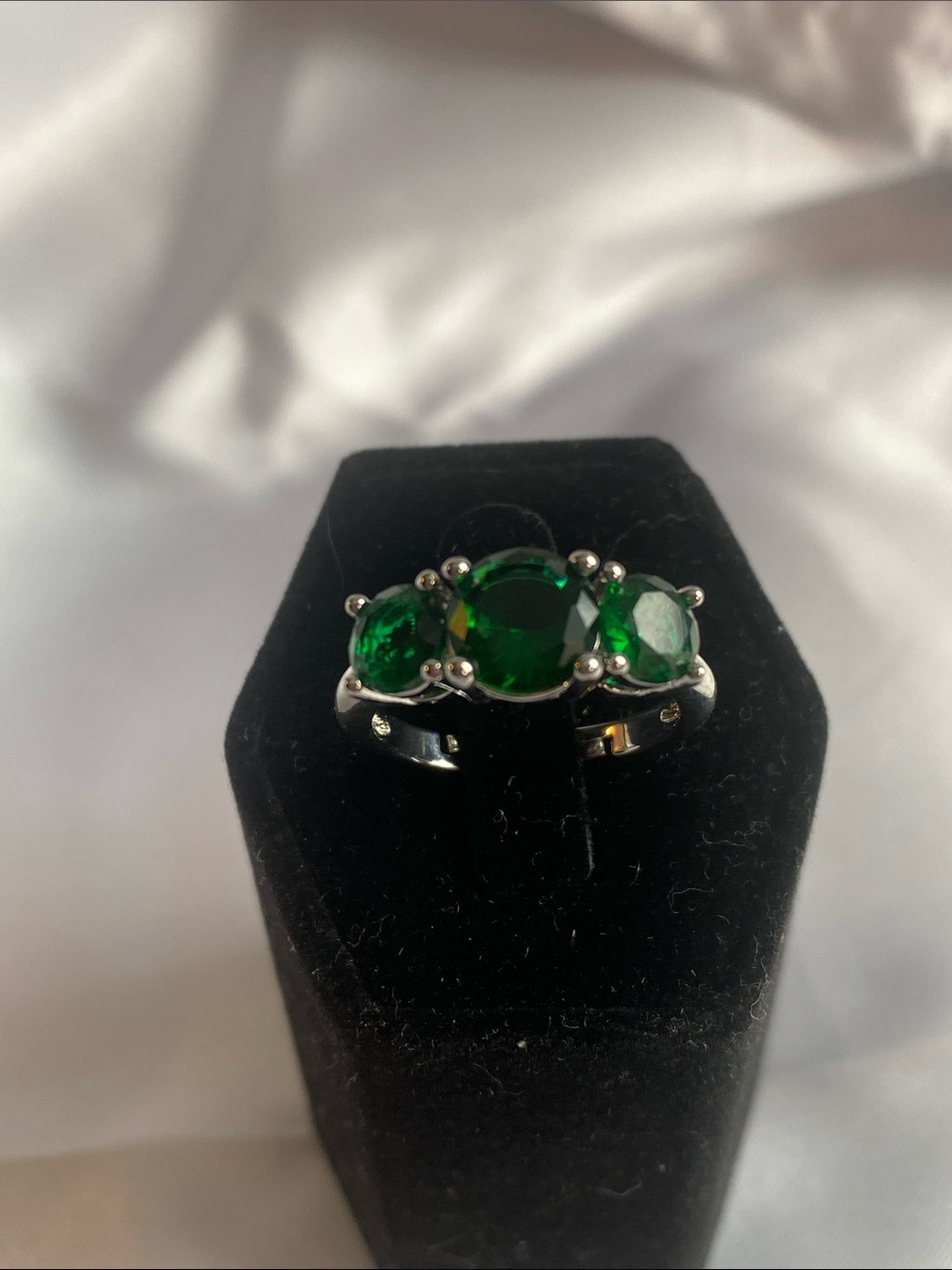 Triple Green Stone Sterling-Look Ring